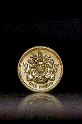 One pound coin on black background