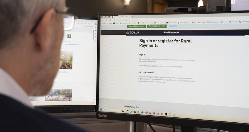 Person looking at Gov.uk for English support schemes and associated rules, showing Sign into RPA’s Rural Payments service