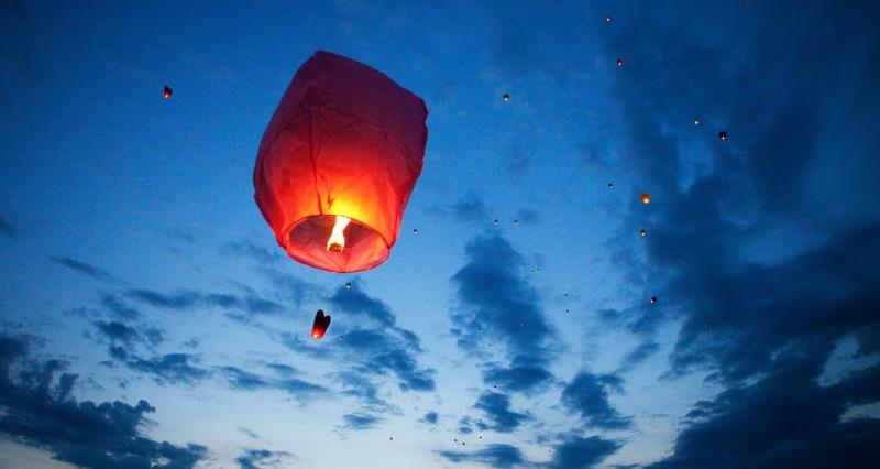 An image of a sky lantern in the sky