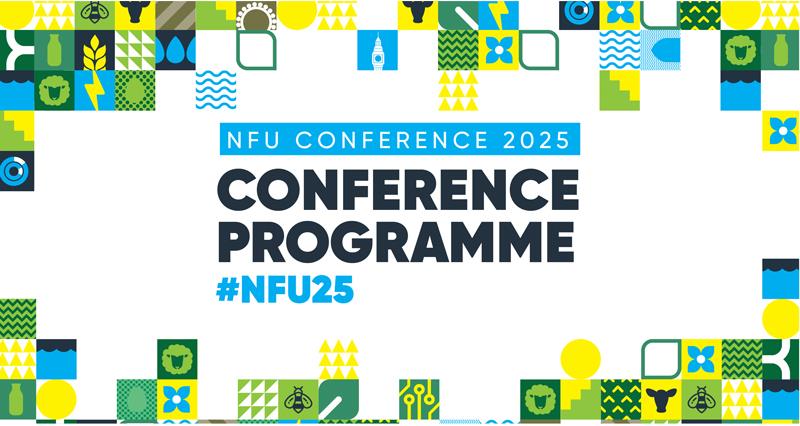 A graphic contaning NFU Conference artwork to promote the NFU Conference 2025 conference programme