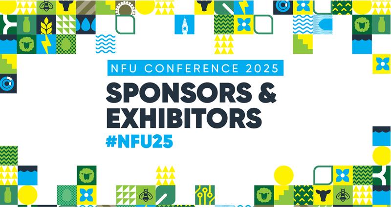 A graphic contaning NFU Conference artwork to promote the sponsors and exhibitors for NFU Conference 2025