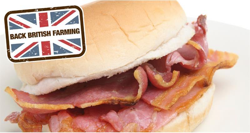 Bacon roll and Back British farming logo