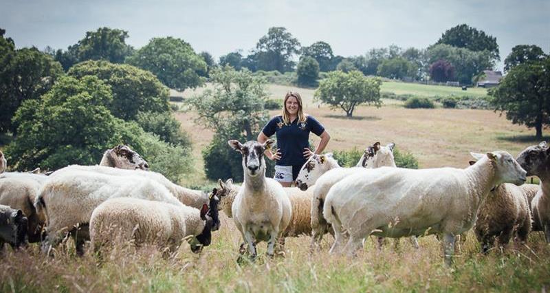 Charlie Beaty and her sheep on farm in Warwickshire_68039