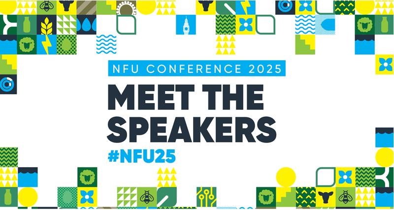 A graphic contaning NFU Conference artwork to promote the speakers for NFU Conference 2025