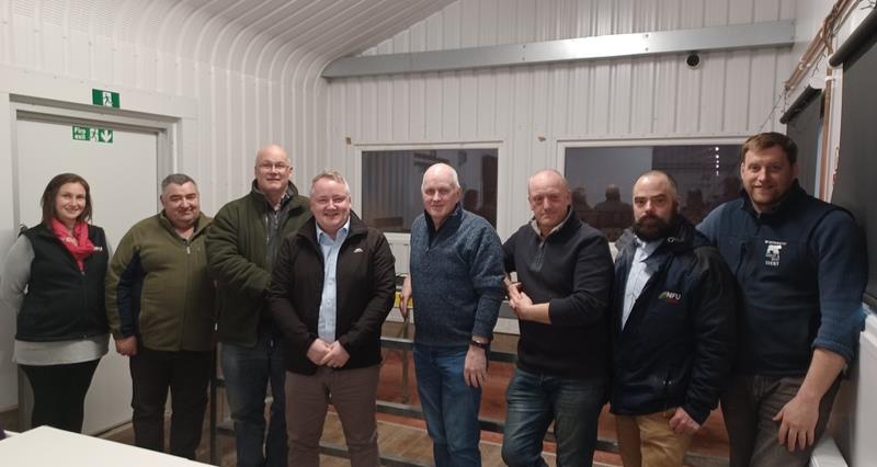 NFU Cymru Clwyd members and staff pictured with Welsh Conservative Leader Darren Millar MS at Derwydd farm