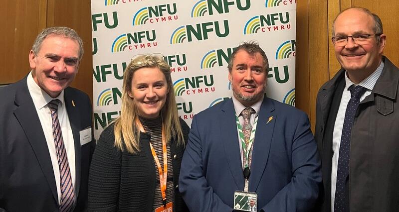 Pictured L-R: NFU Cymru President Aled Jones; NFU Cymru Student & Young Farmer Ambassador Naomi Williams-Roberts; Steve Witherden MP; NFU President Tom Bradshaw