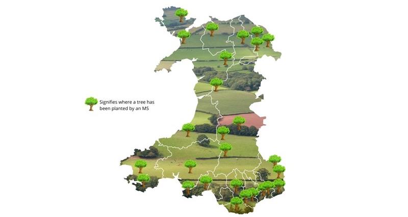 NFU Cymru map of Wales where MSs have planted trees