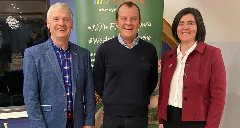 Pictured (L-R) - Haydn Evans, NFU Cymru County Vice Chairman; Martin Evans, and Abi Reader, NFU Cymru Deputy President