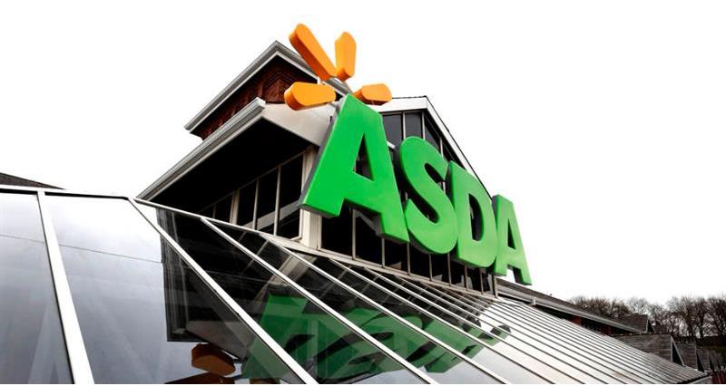 A close up photo of the Asda logo on the front of a store