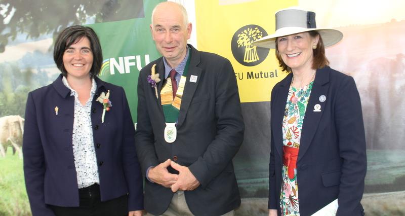 Abi Reader Graham Price and Lord-Lieutenant of Shropshire Anna Turner JP on the NFU stand at the county show