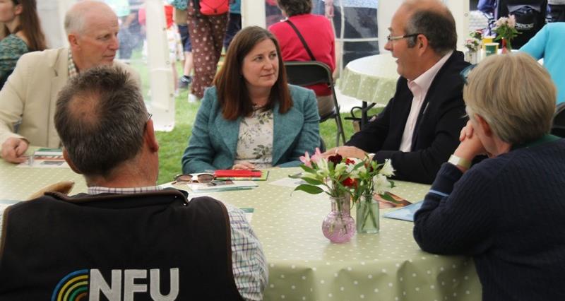 Dr Julia Buckley speaking to NFU President Tom Bradshaw at the Shropshire Show