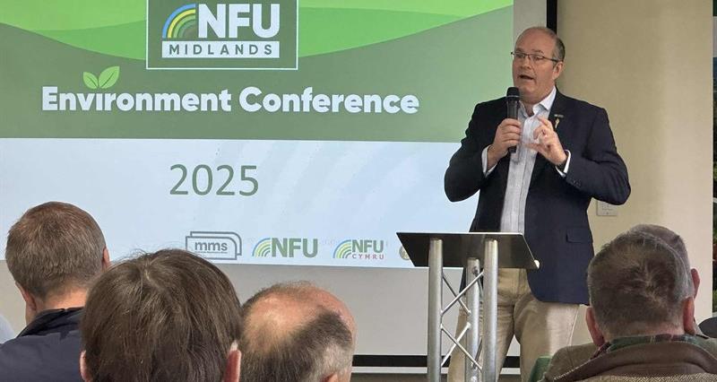 NFU President Tom Bradshaw speaking at NFU Midlands Environment Conference