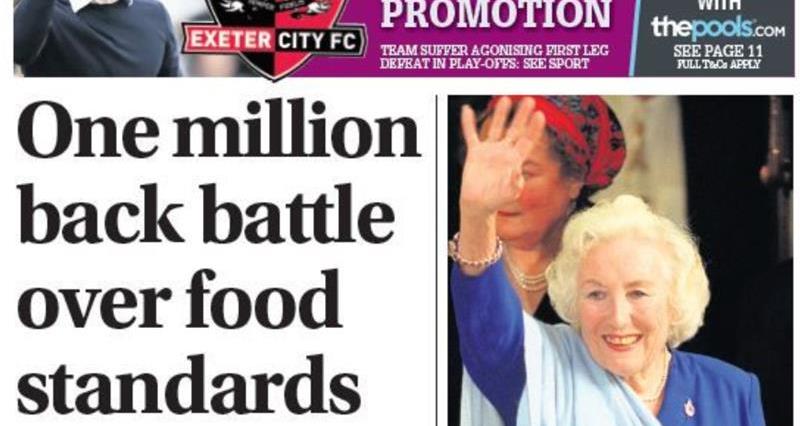 Western Morning News covers the NFU petition on food standards on its front page_73828