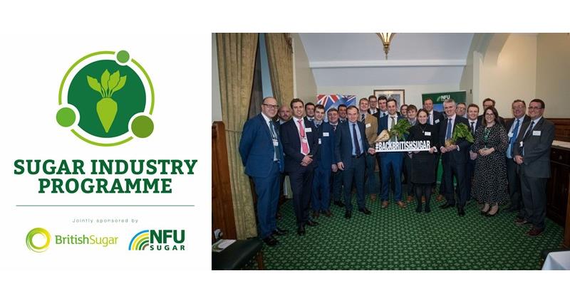 The Sugar Industry Programme logo next to the 2022 cohort holding a back british sugar sign 