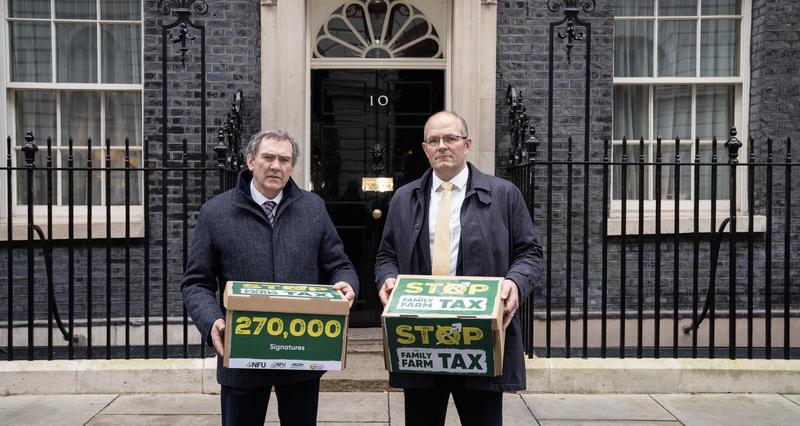 Tom Bradshaw, NFU President & Aled Jones (R), NFU Cymru President. Two Farming Union Presidents delivering a petition