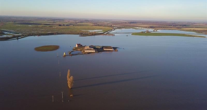 Aerial view of flooded farmland