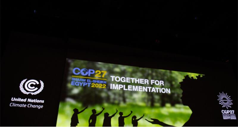 An image of the COP27 together for implementation screen. Copyright: 2022 UNFCC - CC BY-NC-SA