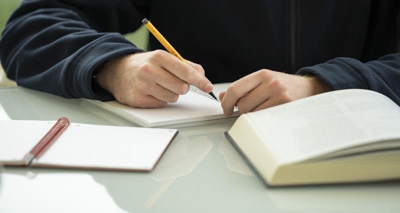 An image of a student writing in a notebook.