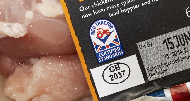 A packet of British free range chicken drumstick fillets with the Red Tractor Certified Standards logo.