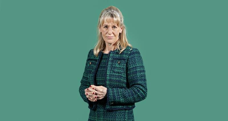 An image of NFU President Minette Batters stood against a green background