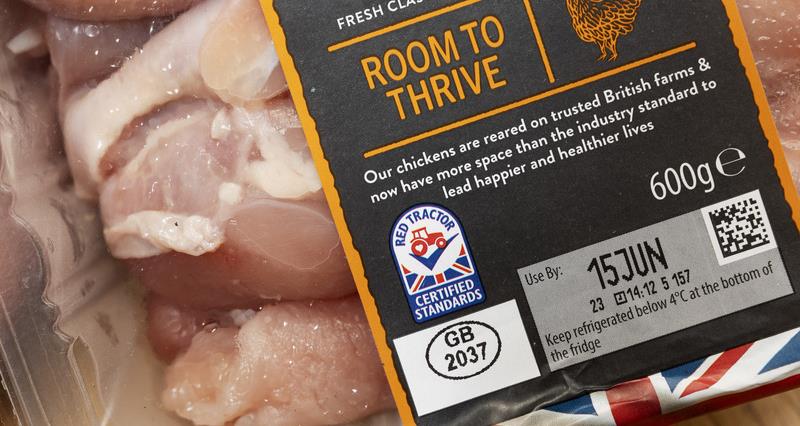 British free range chicken drumstick fillets with the Red Tractor Certified Standards logo.