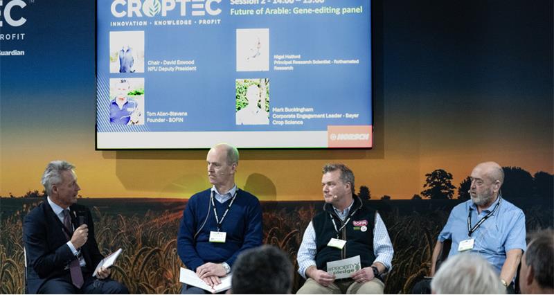 David Exwood, Mark Buckingham of Bayer Crop Science, Tom Allen-Stevens of BOFIN, Nigel Halford of Rothamsted Research on a panel