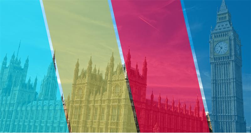 House of Parliament with the Party conference colours