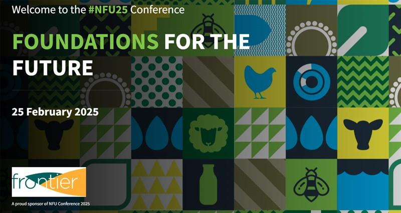 A graphic contaning NFU Conference artwork to promote essential information about attending NFU Conference 2025