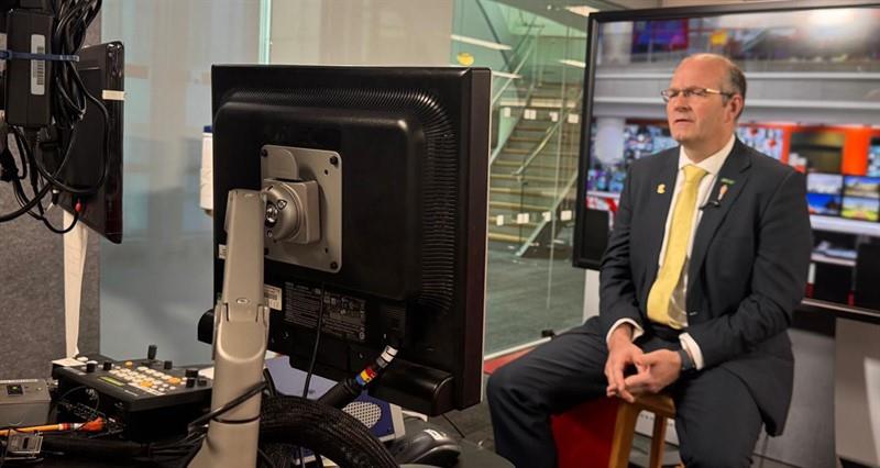 NFU President Tom Bradshaw during a media interview