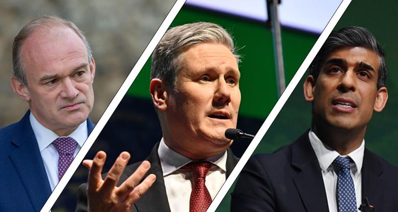 Ed Davey, Keir Starmer and Rishi Sunak