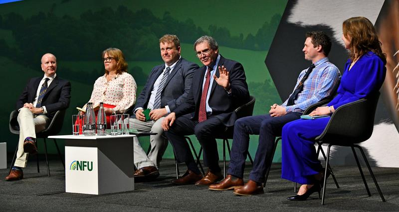 An image of the panel members from the session on stage at NFU Conference.
