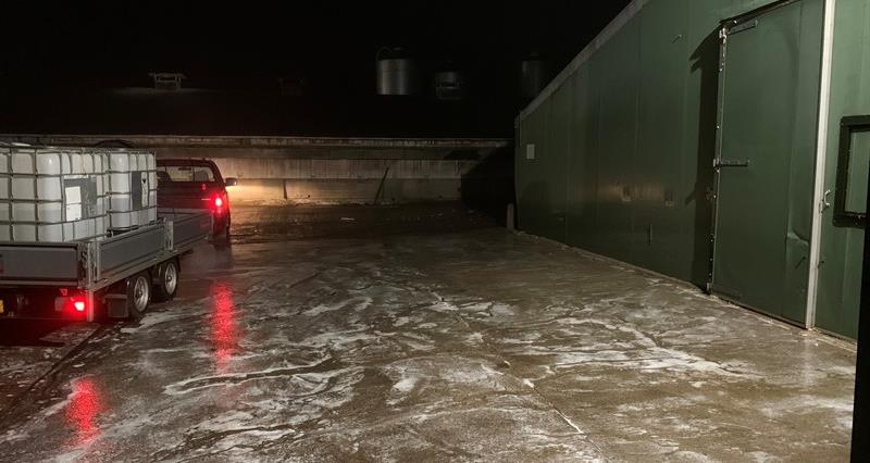 The exterior of a poultry shed being washed down following an outbreak of AI