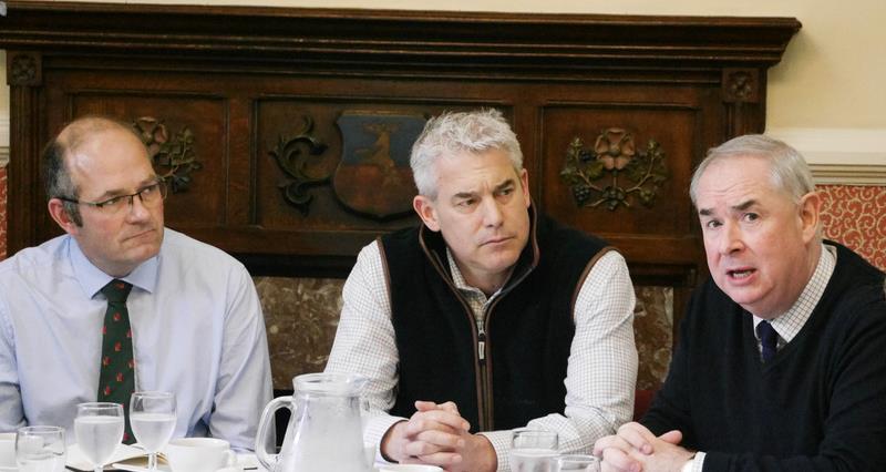 NFU President Tom Bradshaw, Defra Secretary Steve Barclay MP and Sir Geoffrey Cox MP