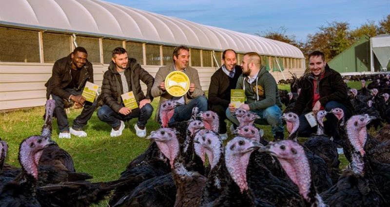 Robert Caldecott, turkeys and the team on farm at Wythall