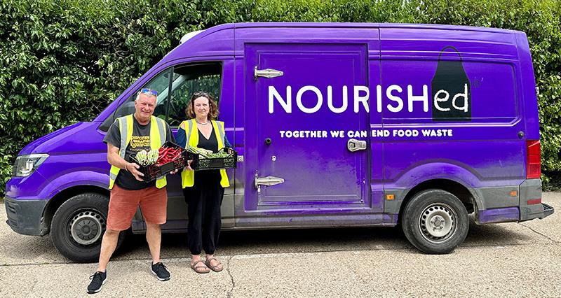 Jonathan Cox and Joanna Lodge from UKHarvest stood in front of the Nourished van