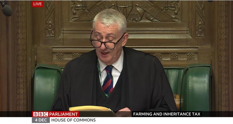 BBC livestream of Opposition Day Debate on farming and inheritance tax