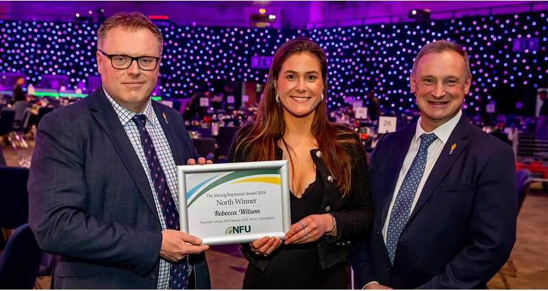 A photo of NFU Director General Terry Jones, award winner Rebecca Wilson and NFU North Regional Director David Hall