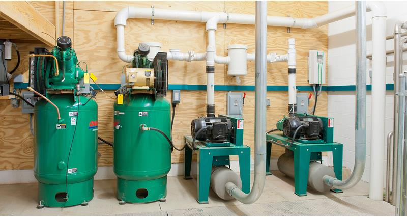 Compressors and pumps at automatic milking parlour