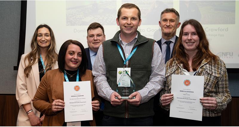  Zoetis-NFU Poultry award winner Dominc Cooper with finalists Rebecca Coopings and Veronica Crawford