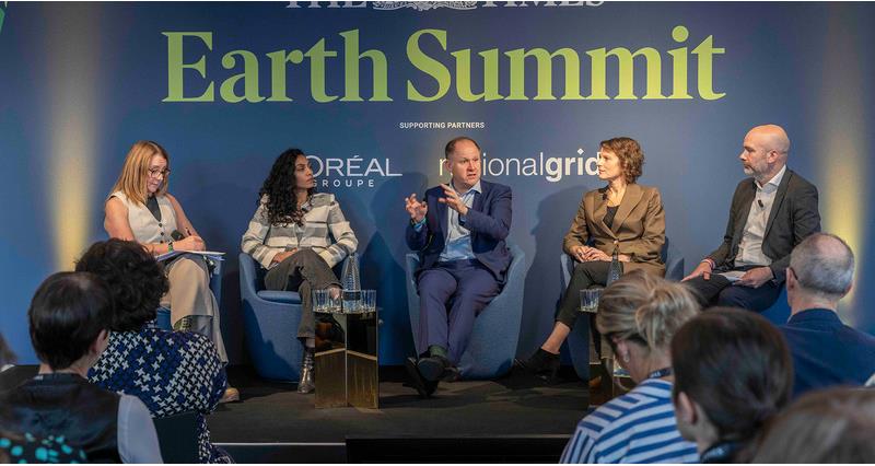 Jack Watts speaking at the Times Earth summit with fellow panellists