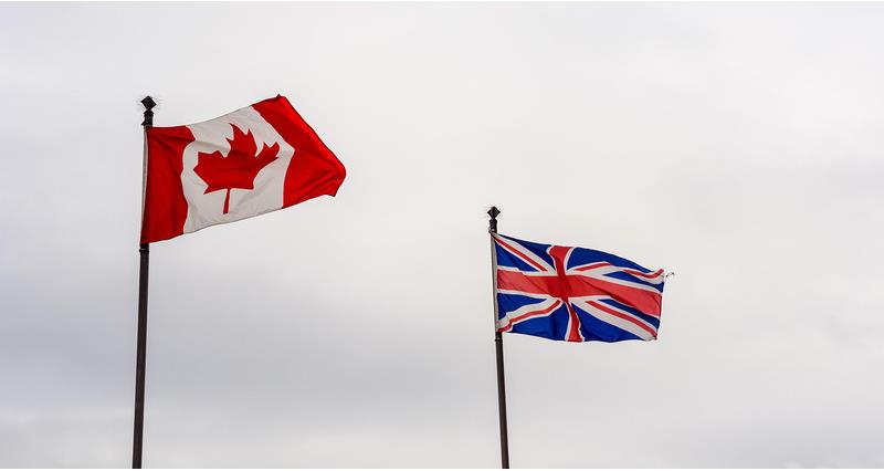 The union jack and canadian flags