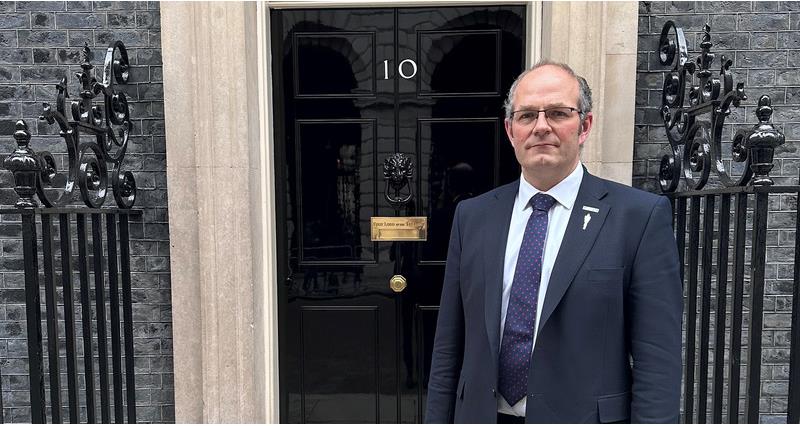NFU President Tom Bradshaw stood outside of 10 Downing Street