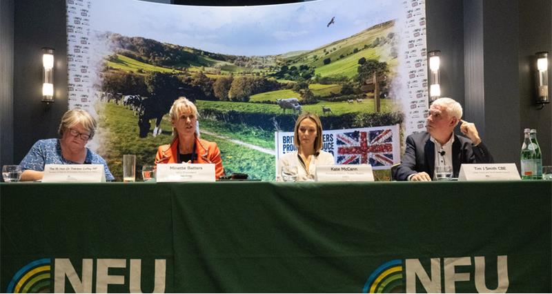 The panel at NFU Conservative Party fringe event 2023. From left to right: Therese Coffey, Minette Batters, Kate McCann and Tim Smith.