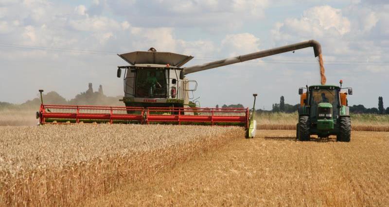 A picture of a combine harvester in action
