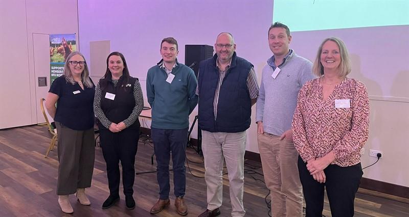 A photo of North Poultry lead Catherine Stokes with speakers of the NFU North Poultry Conference 