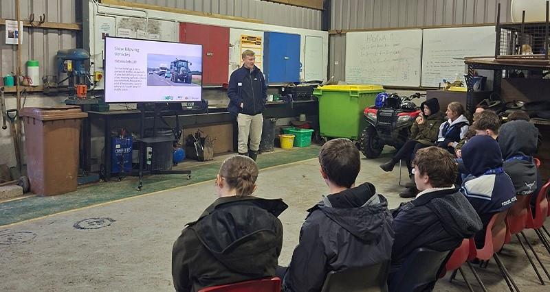 NFU Farm Safety & Transport Adviser Stuart Head delivering a talk on farm safety to students from Reaseheath College