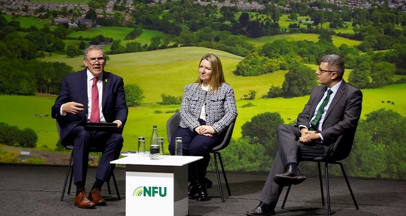 Aled Jones, Gail Soutar and Dmitry Grozoubinski on stage at NFU Conference
