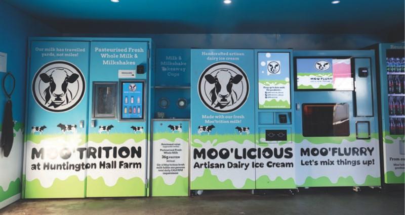 Milk vending machines at Jack Allwood's dairy farm in Cheshire
