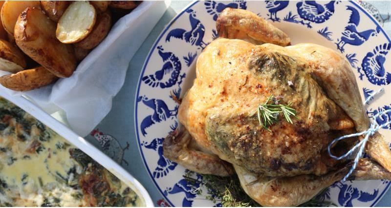 Roast chicken with spinach and cream cheese