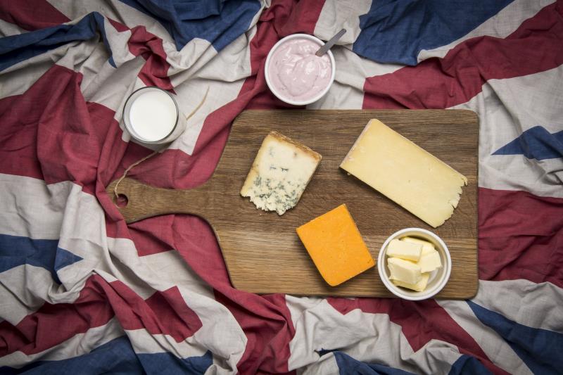Red, white and blue of British cheese